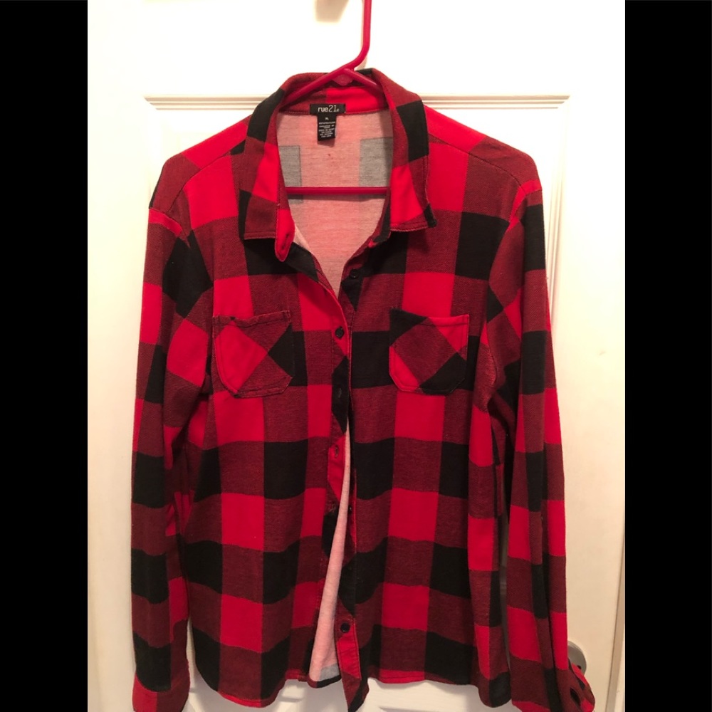 Red and black plaid button down